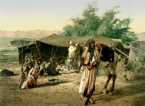 约旦河谷帐篷前的贝都因人，1880-1900（光致变色） 作者 瑞士摄影师